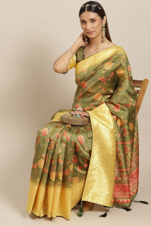 Green Banasari Zari Weaving Silk Saree