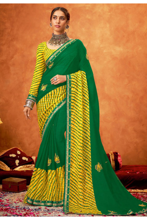 Green Chiffon Embroidered Saree