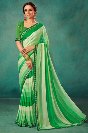 Green Chiffon Silk Printed Saree