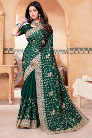 Green Crape Silk Embroidered Saree