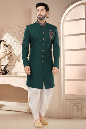 Green Designer Semi Indo Western Outfit