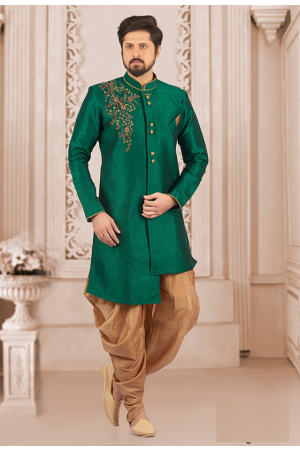Green Dupion Silk Plus Size Indo Western Outfit