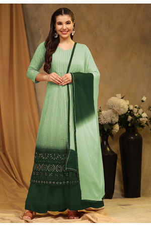Green Faux Georgette Designer Sarara Kameez Suit