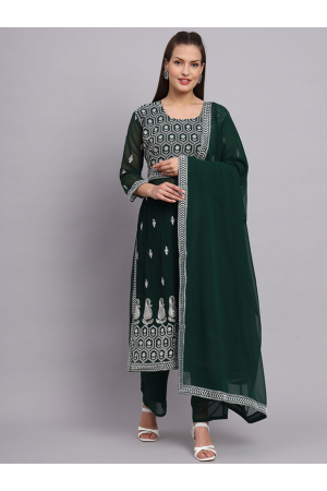 Green Georgette Embroidered Trouser Kameez Suit