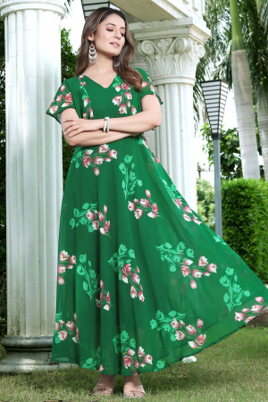 Green Georgette Printed Gown