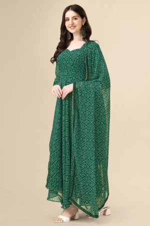 Green Georgette Printed Gown with Dupatta