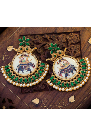 Green Gold Plated Meenakari Earrings