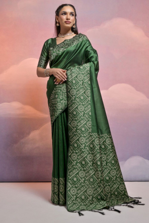 Green Handloom Raw Silk Woven Saree