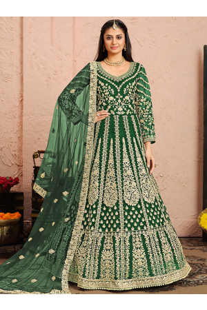Green Heavy Embroidered Net Anarkali Suit