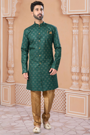 Green Heavy Wedding Wear Indo Sherwani
