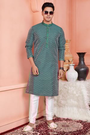 Green Jacquard Banarasi Silk Kurta Set for Festival