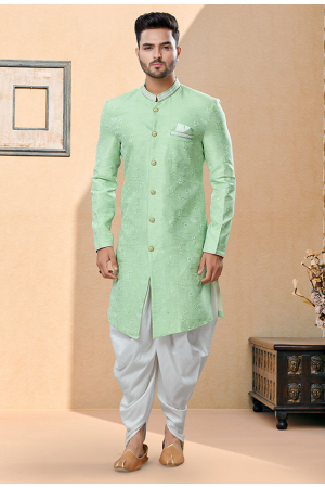Green Jacquard Wedding Wear Sherwani