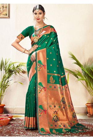 Green Paithani Silk Woven Saree