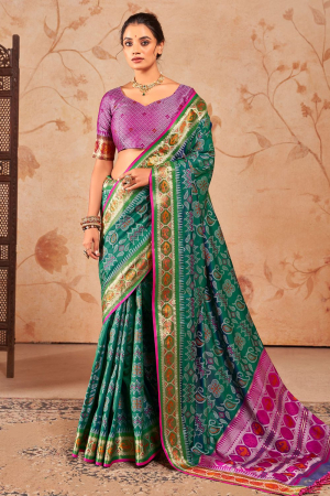 Green Patola Silk Printed Saree