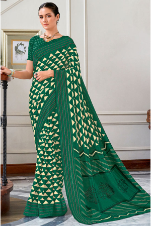Green Printed Casual Saree