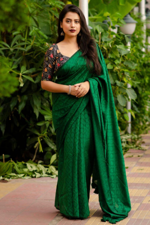 Green Printed Party Wear Saree