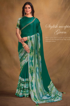 Green Satin Crepe Designer Saree