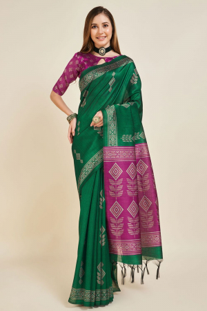 Green Soft Silk Printed Saree