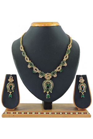 Green Stones Studded Gold Plated Necklace Set