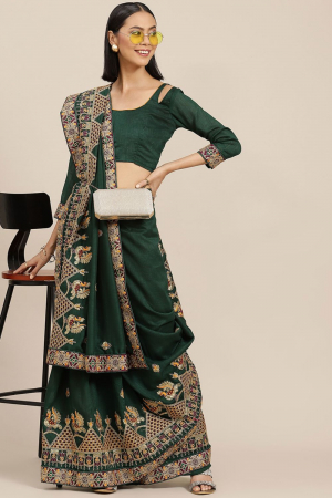 Green Vichitra Silk with Zari Embroidered Saree