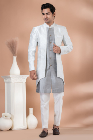 Grey and White Indo Western Outfit for Wedding