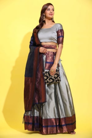 Grey Art Silk Lehenga Choli for Festival