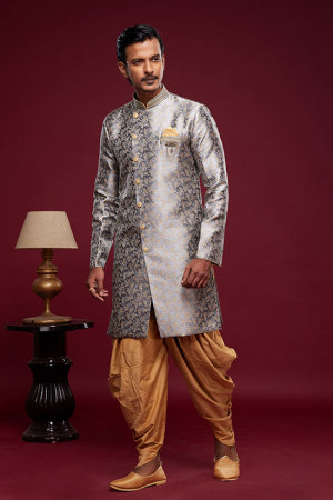 Grey Banarasi Jacquard Indo Western Outfit