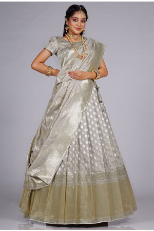 Grey Banarasi Silk Zari Weaving Lehenga Choli Set