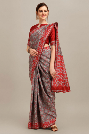 Grey Banarasi Silk Zari Woven Patola Weaving Printed Party Wear Saree
