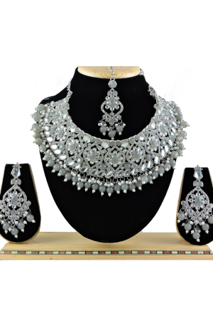 Grey Designer Necklace Set with Maang Tikka