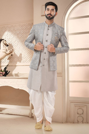 Grey Designer Semi Indo Western Outfit