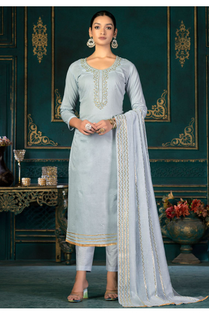 Grey Embroidered Cambric Cotton Pant Kameez