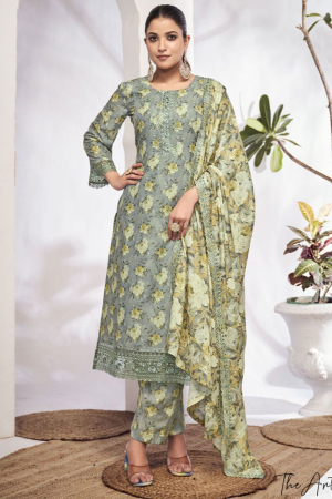 Grey Embroidered Cotton Pant Kameez