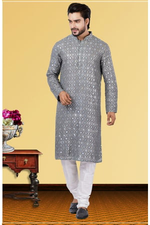 Grey Georgette Kurta Pyjama Set