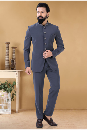 Grey Heavy Designer Jodhpuri Suit