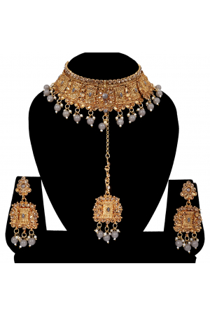 Grey Kundan Designer Necklace Set