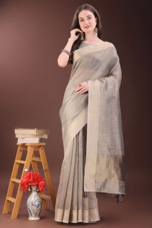 Grey Organza Printed Saree