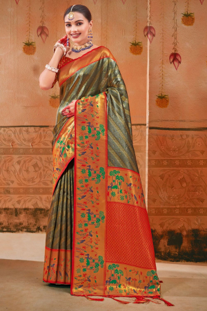 Grey Paithani Silk Zari Woven Saree