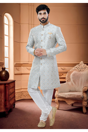 Grey Silk Designer Sherwani