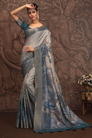 Grey Silk Zari Woven Saree