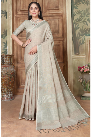 Grey Soft Linen Weaving Saree