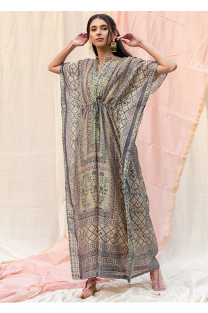Grey Soft Silk Digital Printed Kaftan Gown