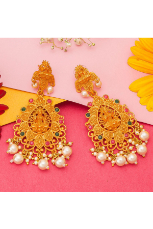 Heavy Pearls and Stones Studded Golden Earrings