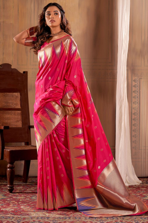 Hot Pink Banarasi Silk Weaving Saree