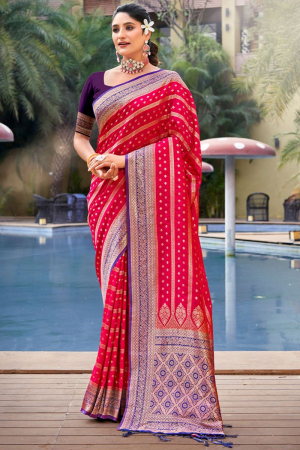 Hot Pink Banarasi Silk Woven Saree