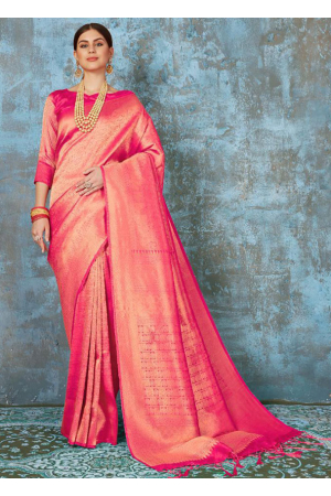 Hot Pink Woven Silk Saree
