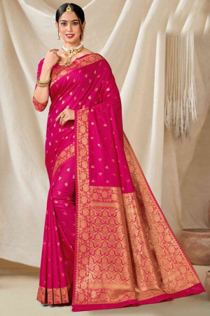 Hot Pink Zari Woven Silk Saree for Wedding
