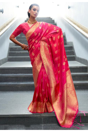 Hot Rani Pink Silk Woven Saree