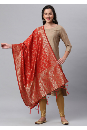 Hot Red Banarasi Silk Dupatta