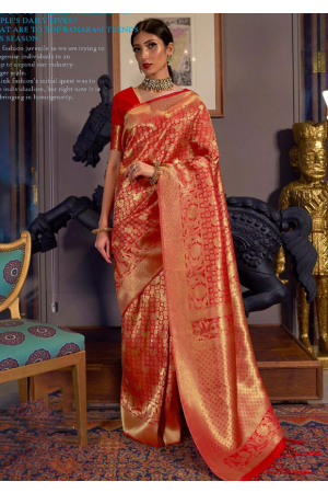 Hot Red Handloom Weaving Silk Saree